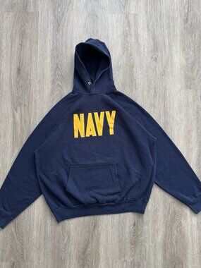 Rare Vintage 80s 90s US Navy Blue Hoodie Artex XL USA Made Military Spellout